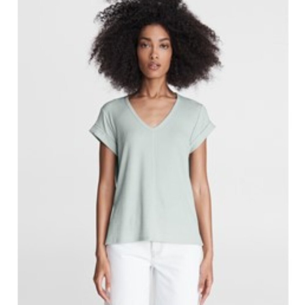Rag & Bone, The Knit Rib V-Neck Tee, Size M, Seafoam